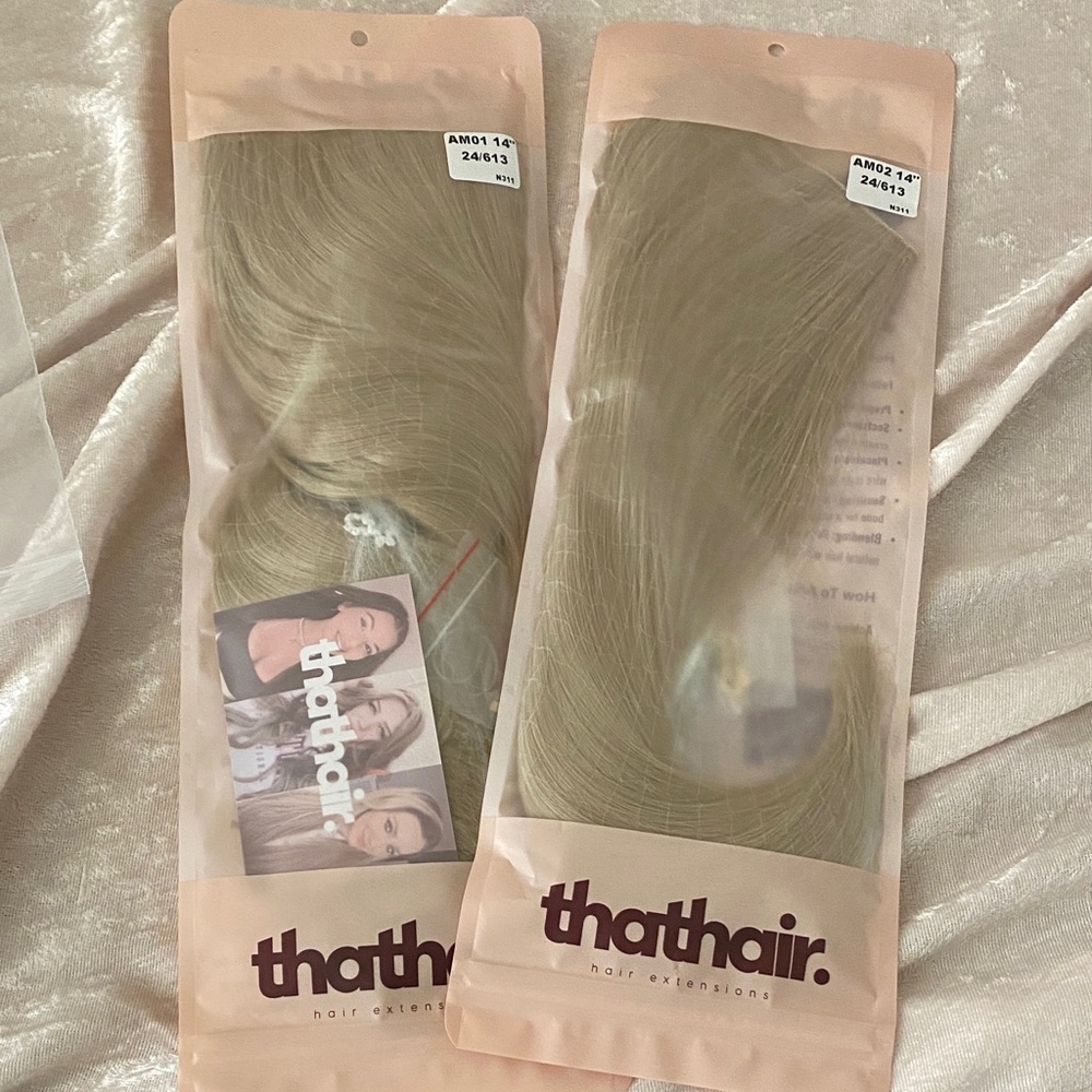 Blonde Hair Extensions one straight one wavy 14 inch
